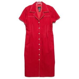Vintage Positive Attitude Petite Maxi Dress Button Down Red Long Womens Size 12P